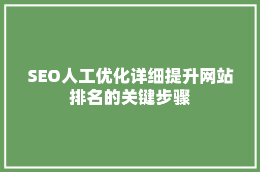 SEO人工优化详细提升网站排名的关键步骤