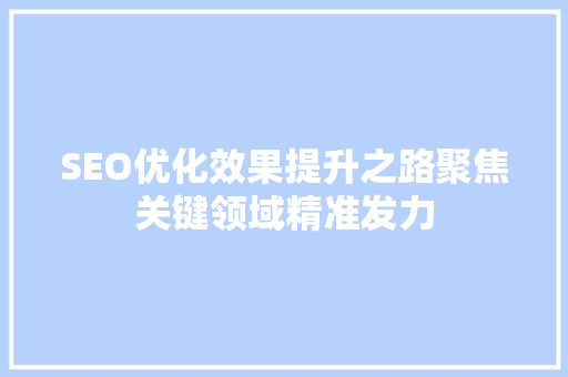 SEO优化效果提升之路聚焦关键领域精准发力