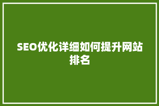 SEO优化详细如何提升网站排名