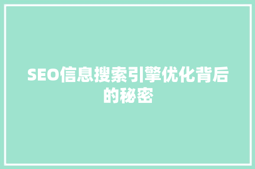 SEO信息搜索引擎优化背后的秘密