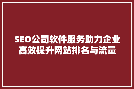 SEO公司软件服务助力企业高效提升网站排名与流量
