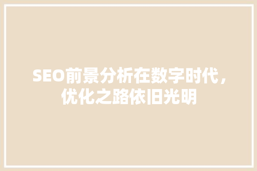 SEO前景分析在数字时代，优化之路依旧光明