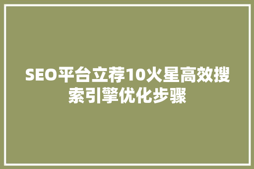 SEO平台立荐10火星高效搜索引擎优化步骤