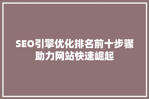 SEO引擎优化排名前十步骤助力网站快速崛起