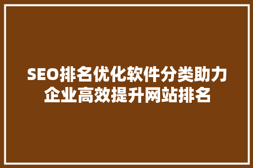 SEO排名优化软件分类助力企业高效提升网站排名