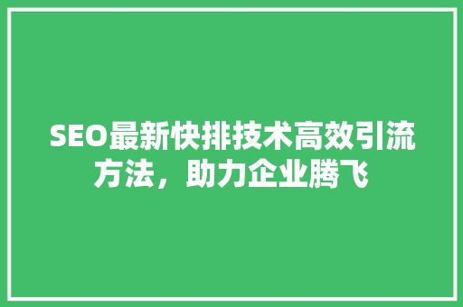 SEO最新快排技术高效引流方法，助力企业腾飞