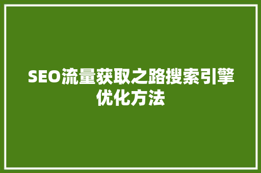 SEO流量获取之路搜索引擎优化方法