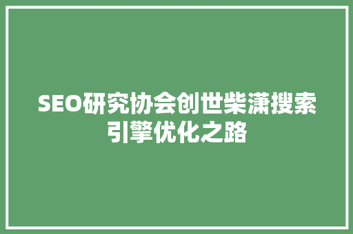 SEO研究协会创世柴潇搜索引擎优化之路