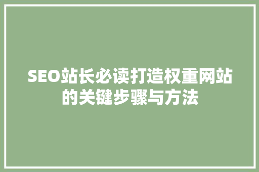 SEO站长必读打造权重网站的关键步骤与方法  第1张