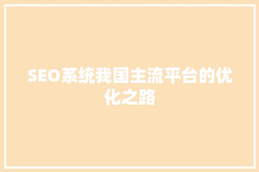 SEO系统我国主流平台的优化之路