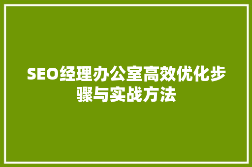 SEO经理办公室高效优化步骤与实战方法