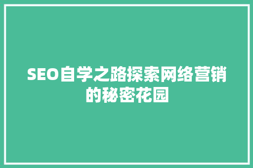SEO自学之路探索网络营销的秘密花园