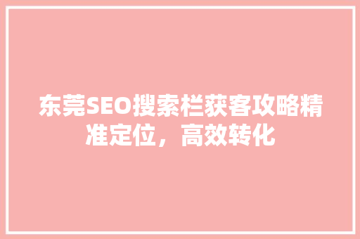 东莞SEO搜索栏获客攻略精准定位，高效转化