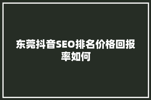东莞抖音SEO排名价格回报率如何