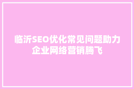 临沂SEO优化常见问题助力企业网络营销腾飞