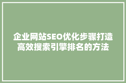 企业网站SEO优化步骤打造高效搜索引擎排名的方法