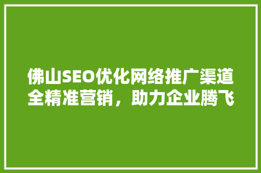佛山SEO优化网络推广渠道全精准营销，助力企业腾飞