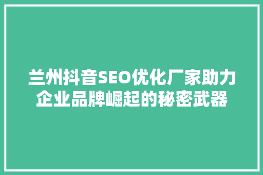 兰州抖音SEO优化厂家助力企业品牌崛起的秘密武器