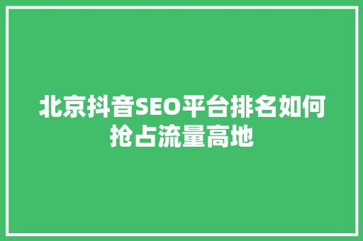 北京抖音SEO平台排名如何抢占流量高地