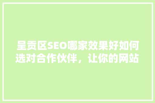 呈贡区SEO哪家效果好如何选对合作伙伴，让你的网站脱颖而出