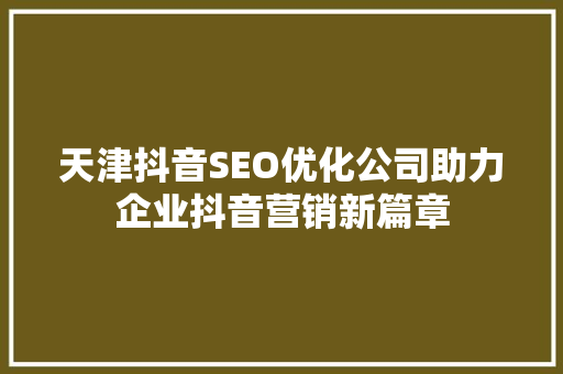 天津抖音SEO优化公司助力企业抖音营销新篇章