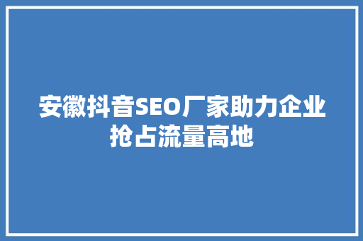 安徽抖音SEO厂家助力企业抢占流量高地