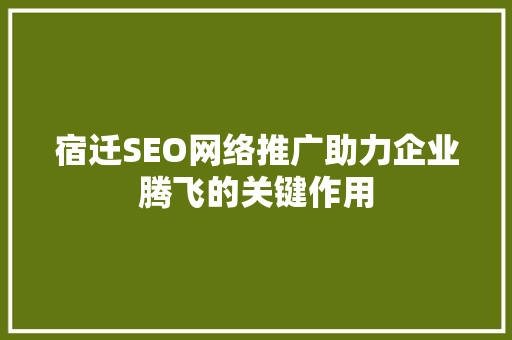 宿迁SEO网络推广助力企业腾飞的关键作用