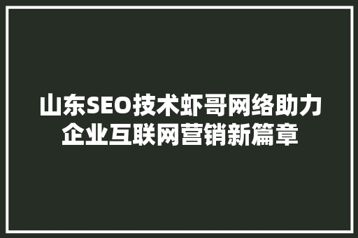 山东SEO技术虾哥网络助力企业互联网营销新篇章