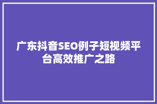 广东抖音SEO例子短视频平台高效推广之路