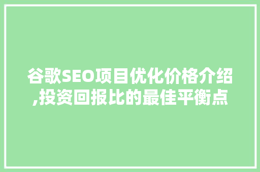 谷歌SEO项目优化价格介绍,投资回报比的最佳平衡点