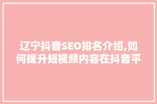 辽宁抖音SEO排名介绍,如何提升短视频内容在抖音平台的曝光度