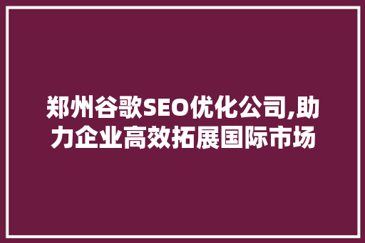 郑州谷歌SEO优化公司,助力企业高效拓展国际市场