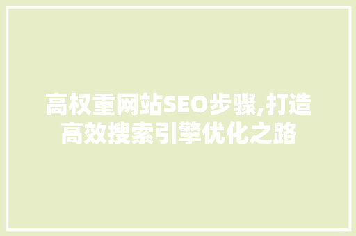 高权重网站SEO步骤,打造高效搜索引擎优化之路