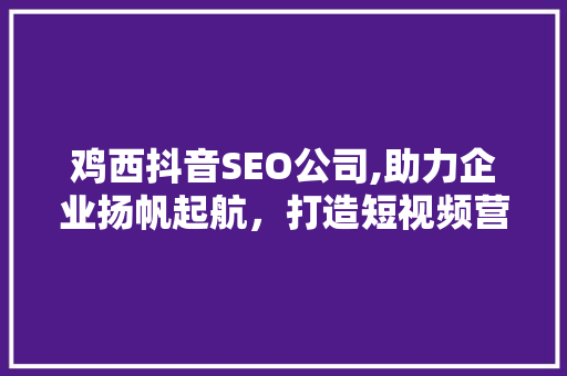 鸡西抖音SEO公司,助力企业扬帆起航，打造短视频营销新格局