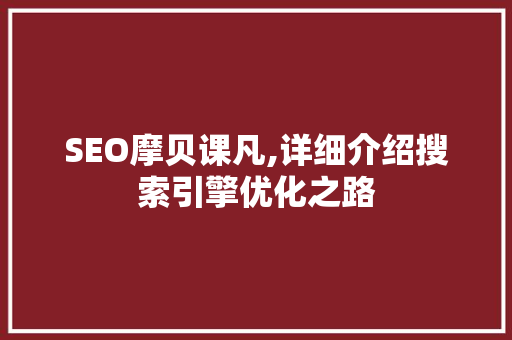 SEO摩贝课凡,详细介绍搜索引擎优化之路