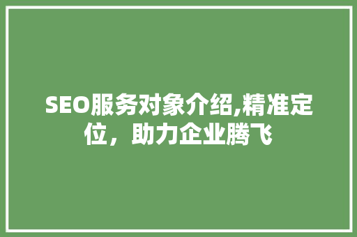 SEO服务对象介绍,精准定位，助力企业腾飞