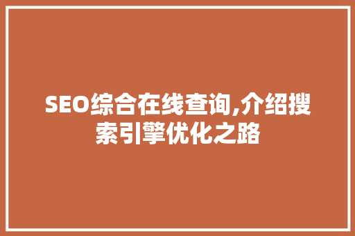SEO综合在线查询,介绍搜索引擎优化之路
