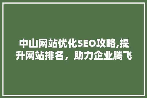中山网站优化SEO攻略,提升网站排名，助力企业腾飞