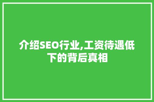 介绍SEO行业,工资待遇低下的背后真相