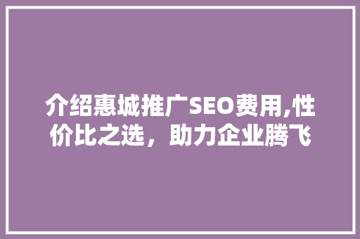 介绍惠城推广SEO费用,性价比之选，助力企业腾飞