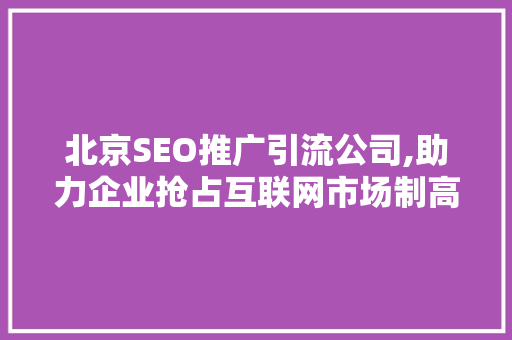 北京SEO推广引流公司,助力企业抢占互联网市场制高点