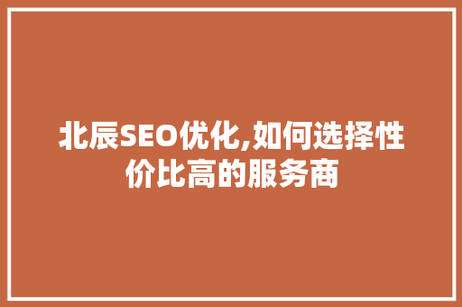 北辰SEO优化,如何选择性价比高的服务商