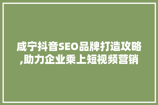 咸宁抖音SEO品牌打造攻略,助力企业乘上短视频营销快车道