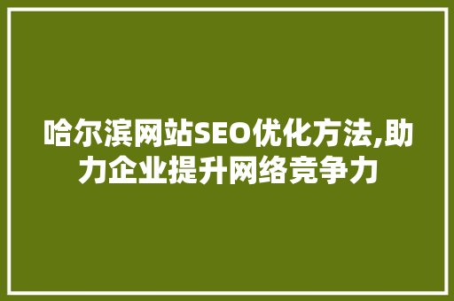 哈尔滨网站SEO优化方法,助力企业提升网络竞争力