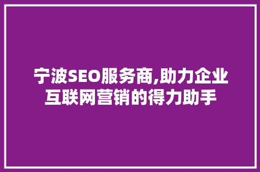 宁波SEO服务商,助力企业互联网营销的得力助手