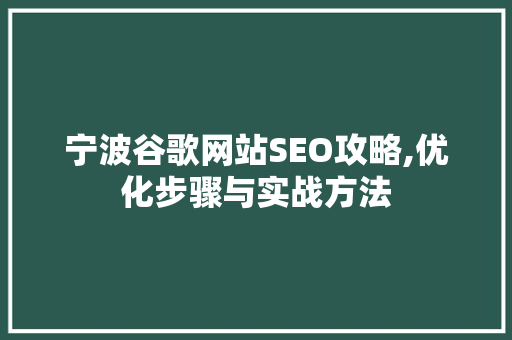 宁波谷歌网站SEO攻略,优化步骤与实战方法