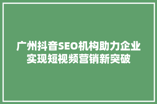 广州抖音SEO机构助力企业实现短视频营销新突破
