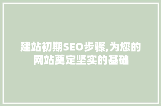 建站初期SEO步骤,为您的网站奠定坚实的基础