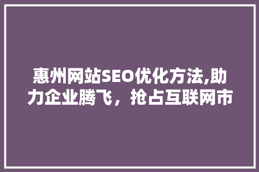 惠州网站SEO优化方法,助力企业腾飞，抢占互联网市场制高点