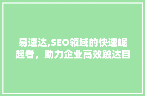 易速达,SEO领域的快速崛起者，助力企业高效触达目标客户